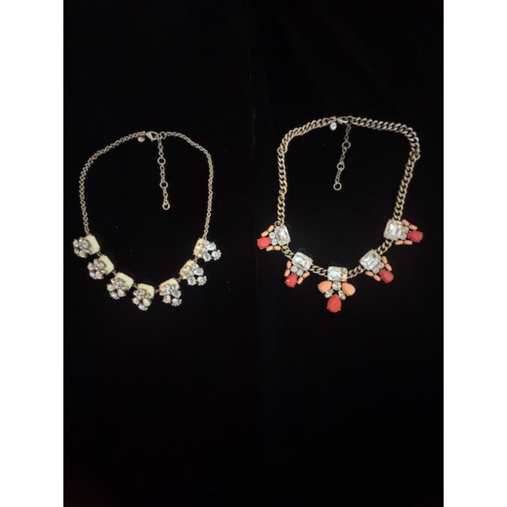 J.Crew Statement Necklaces, set of 2. Off-white and coral.